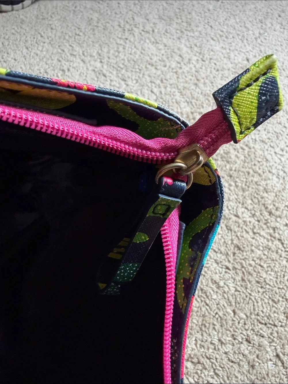 Dabney Lee Blue & Pink Cactus Zipper Top Tote Bag